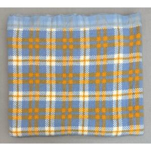 Vintage Thermal Waffle Weave Blanket Blue Orange White 80x84 Acrylic USA Nylon